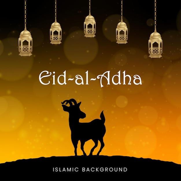 Glückliche Eid Al Adha Grüße Gelb Schwarzer Hintergrund Islamische Social Media Banner Free Vector