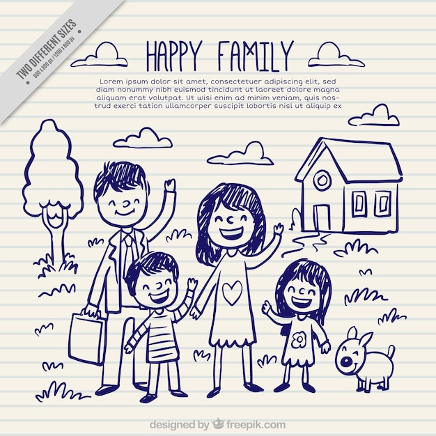 Kostenloser Vektor glückliche familie skizziert hintergrund