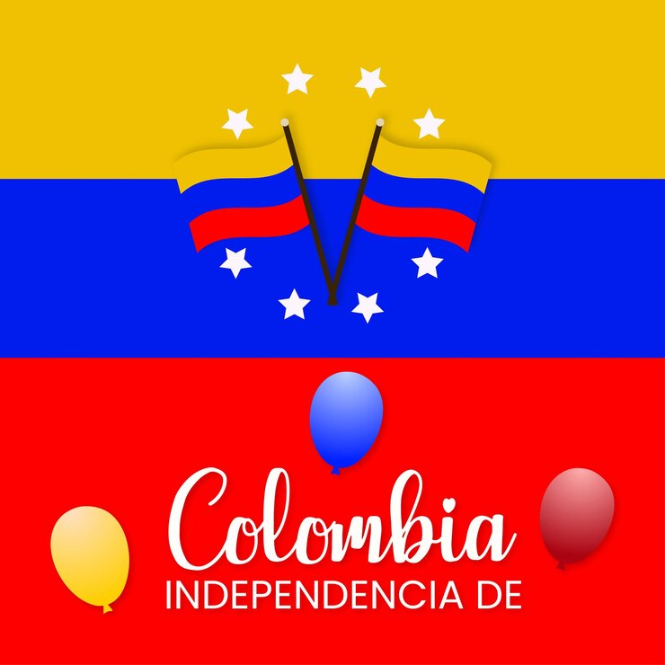 Kostenlose Vektor glückliche kolumbien independencia de gelb blau roter hintergrund social media design banner free vector