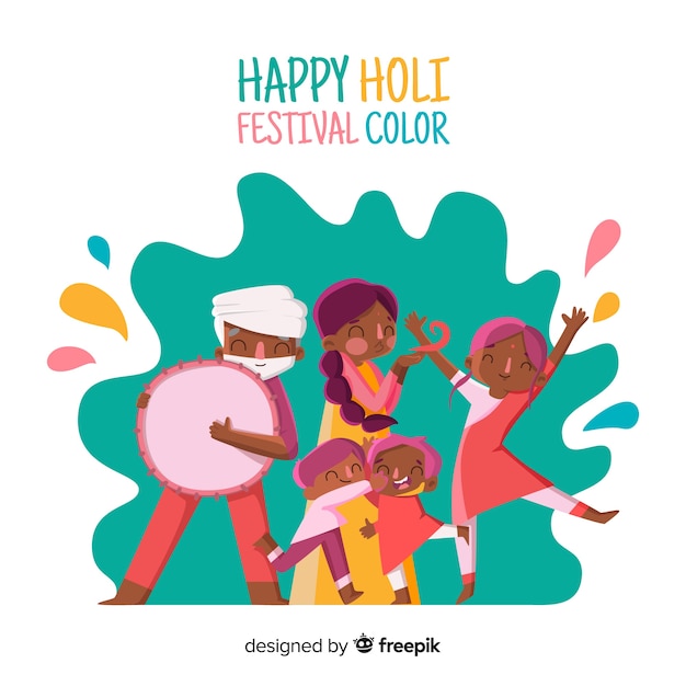 Kostenloser Vektor glückliche menschen feiern holi festival