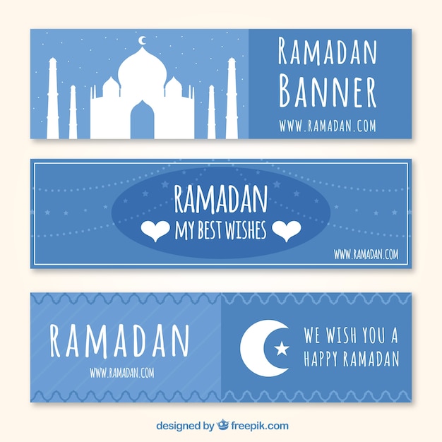 Kostenloser Vektor glückliche ramadan blaue banner