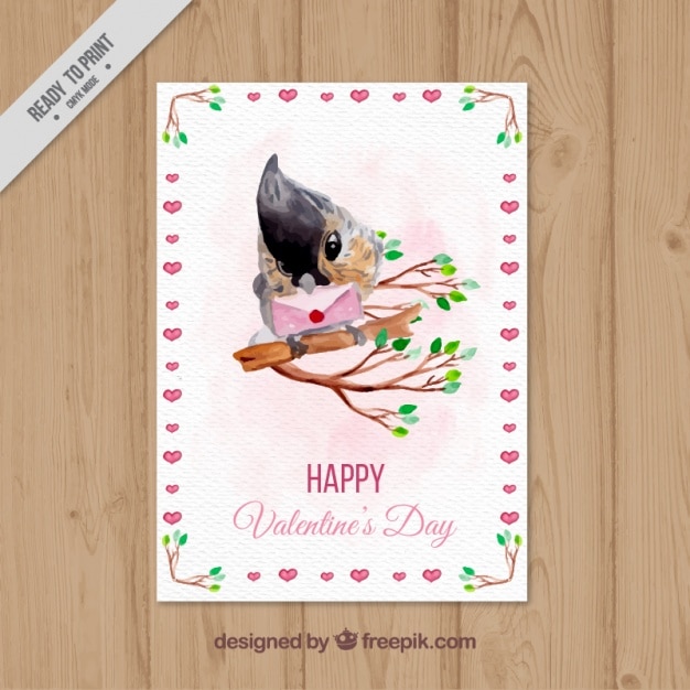 Glückliche valentinsgrußkarte mit aquarell vogel