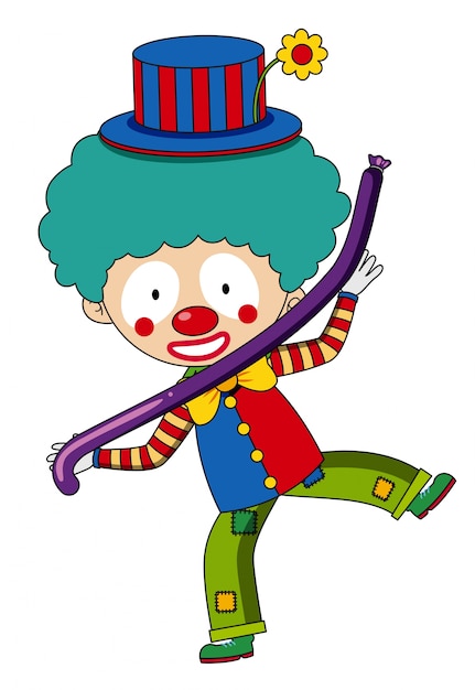 Glücklicher clown mit purpurrotem ballon