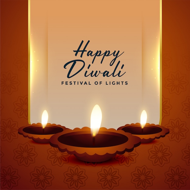 Glücklicher diwali festivalhintergrund mit drei diya