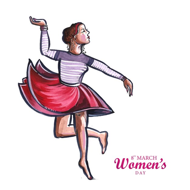 Glücklicher Frauentag für tanzenden Frauenkartenhintergrund