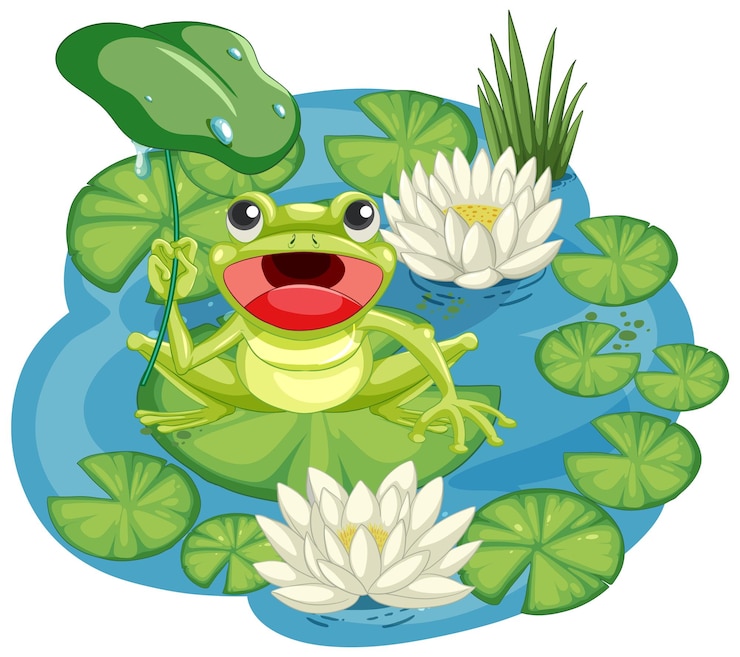 Kostenlose Vektor glücklicher frosch auf einem lilienblatt