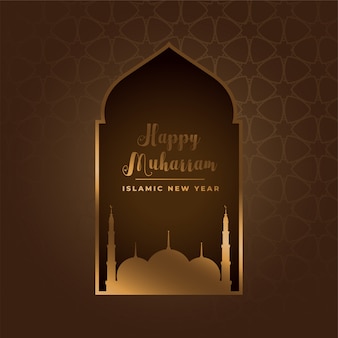 Glücklicher islamischer festivalhintergrund muharrams mit goldener moschee