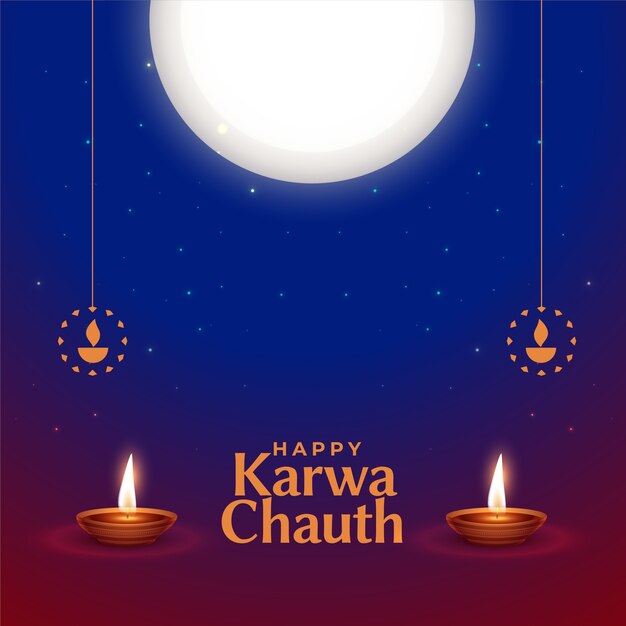 Glücklicher Karwa Chauth dekorativer Hintergrund mit Mond und Diya