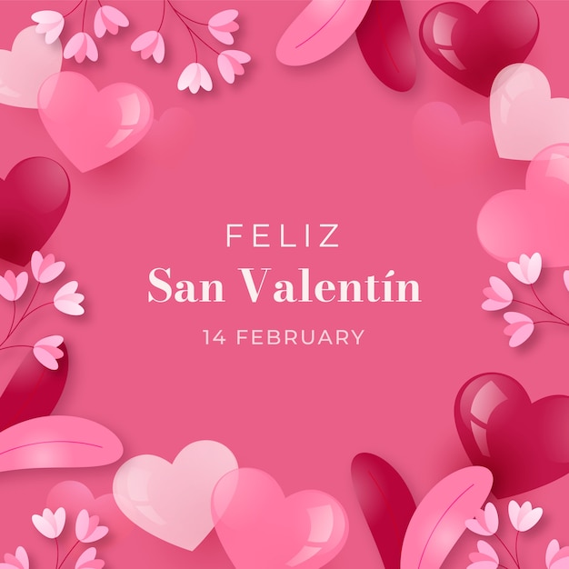 Glücklicher Valentinstag mit Farbverlauf in spanischer Illustration und Grußkarte