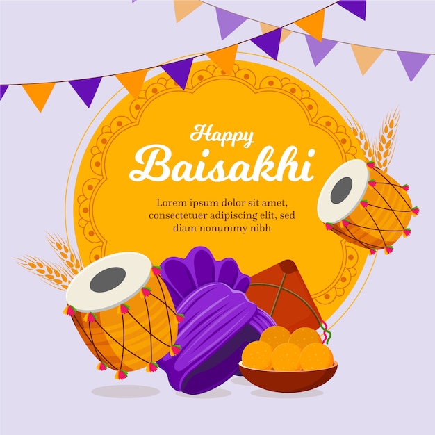 Glückliches baisakhi-banner im flachen design