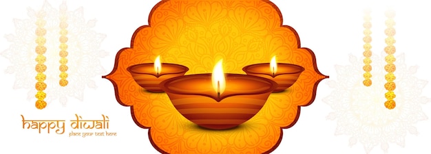 Glückliches diwali-fest des lichts mit öllampenfeierfahnenhintergrund