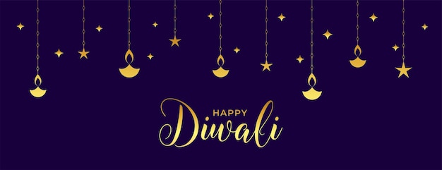 Glückliches Diwali-Webbanner mit goldenem, flachem Diya-Design