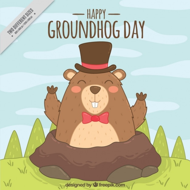 Glückliches groundhog hintergrund mit hut