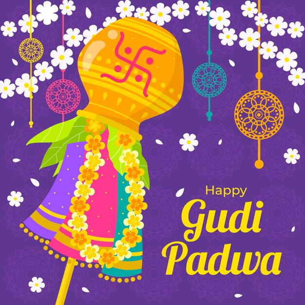 Glückliches gudi padwa-konzept des flachen designs