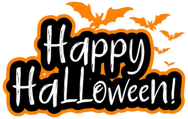 Glückliches halloween-wortlogo mit fledermäusen