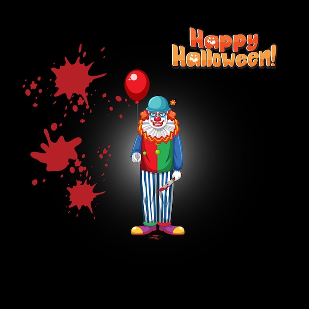 Glückliches Halloween-Wortlogo mit gruseligem Clown