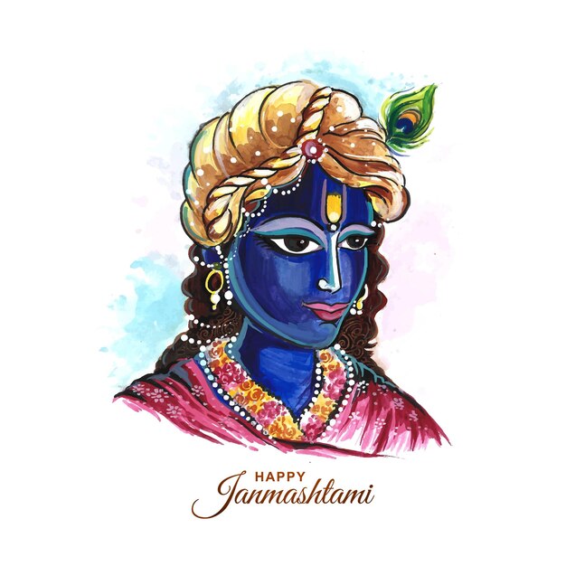 Glückliches janmashtami-fest von indien lord krishna schöner kartenhintergrund