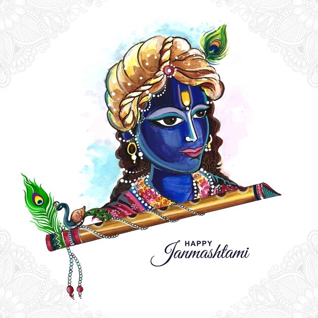 Glückliches janmashtami-fest von indien lord krishna schöner kartenhintergrund