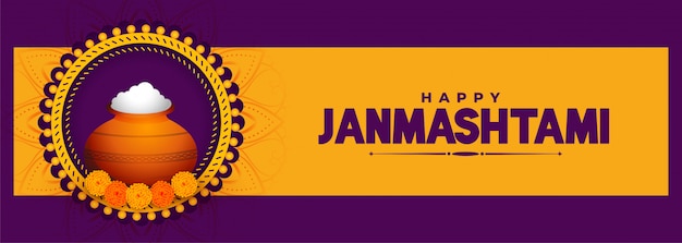 Kostenloser Vektor glückliches janmashtami festival von lord krishna bannerentwurf
