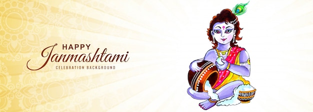 Glückliches janmashtami grußkartenbanner