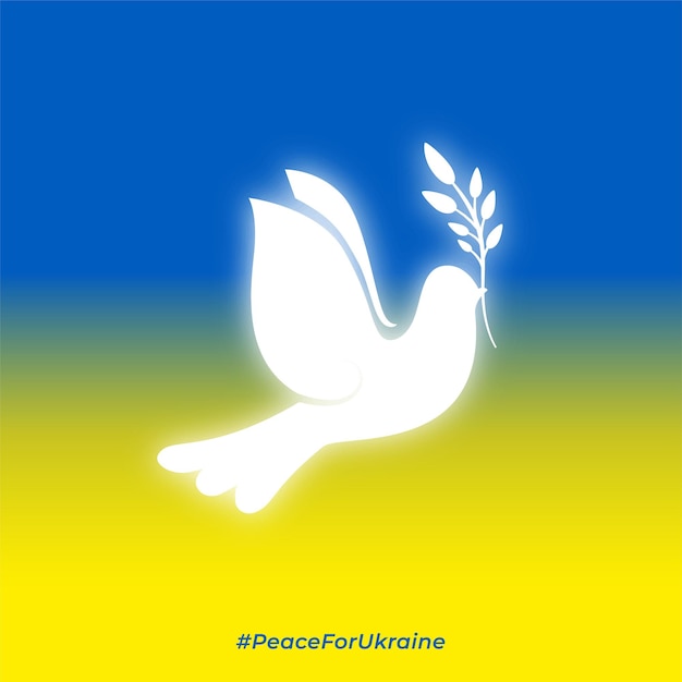 Glühender Friedenstaubenvogel über dem ukrainischen Flaggenkonzept