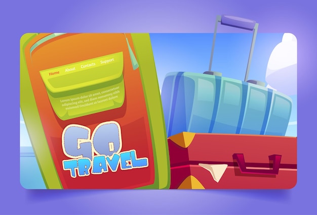 Go Travel Cartoon-Landingpage mit Gepäcktaschen