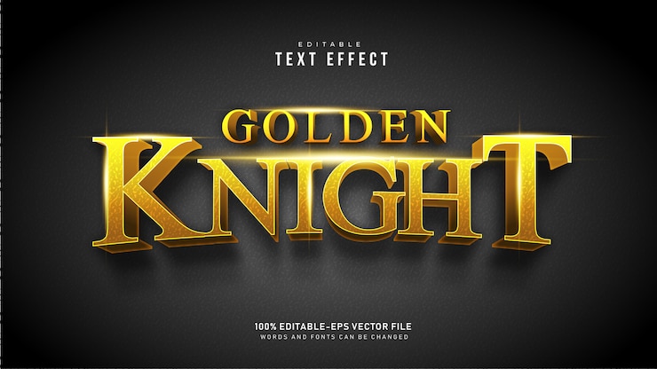 Kostenlose Vektor golden knight text-effekt