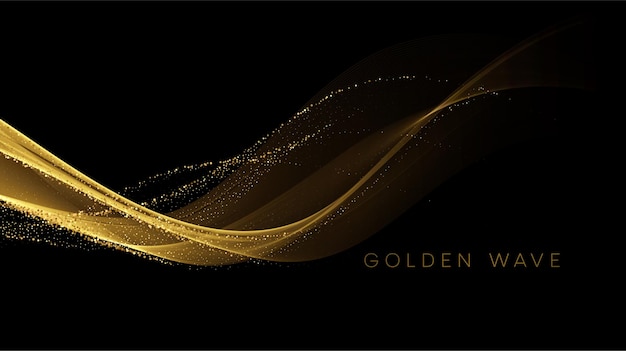 Kostenloser Vektor goldene fließende welle mit pailletten glitzert staub auf schwarz.