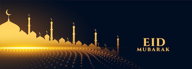 Kostenloser Vektor goldene funkelnde moschee für eid festivalbanner