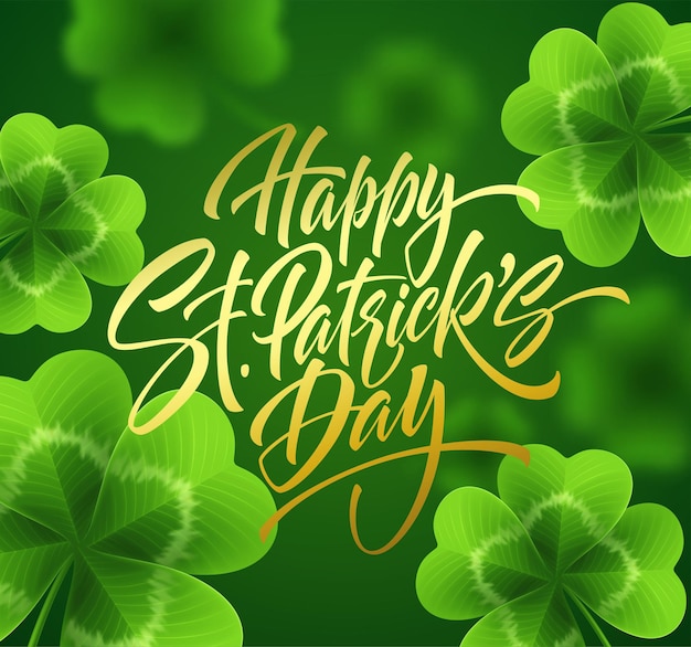 Kostenloser Vektor goldene handschrift schriftzug happy saint patrick's day