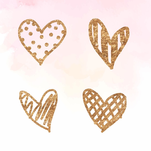 Goldene HerzSammlung zum Valentinstag Kostenlose Vektor