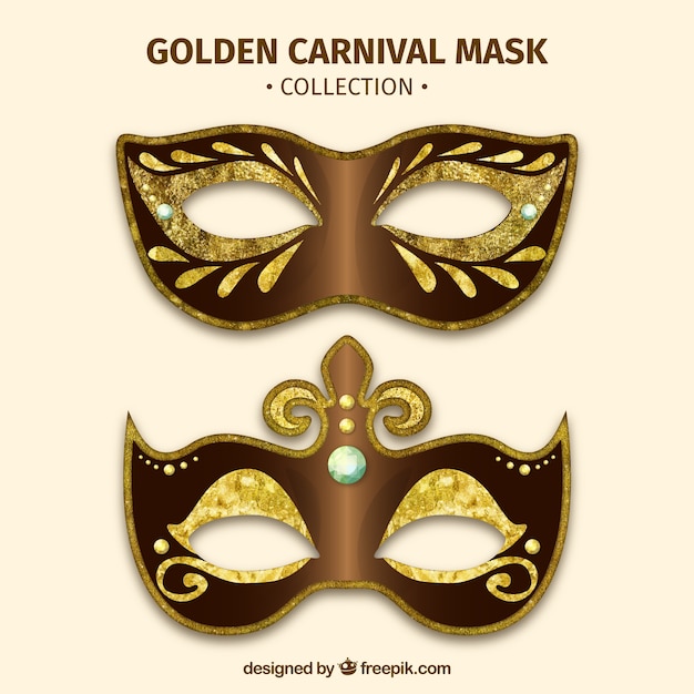 Kostenloser Vektor goldene karneval maskensammlung