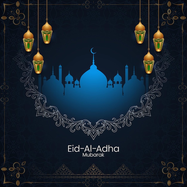 Kostenloser Vektor goldene laternen eid al adha mubarak moschee hintergrundvektor