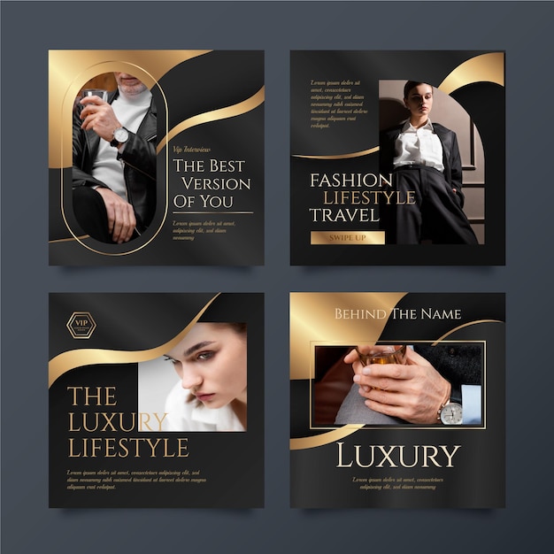 Goldene luxus-instagram-beiträge mit farbverlauf