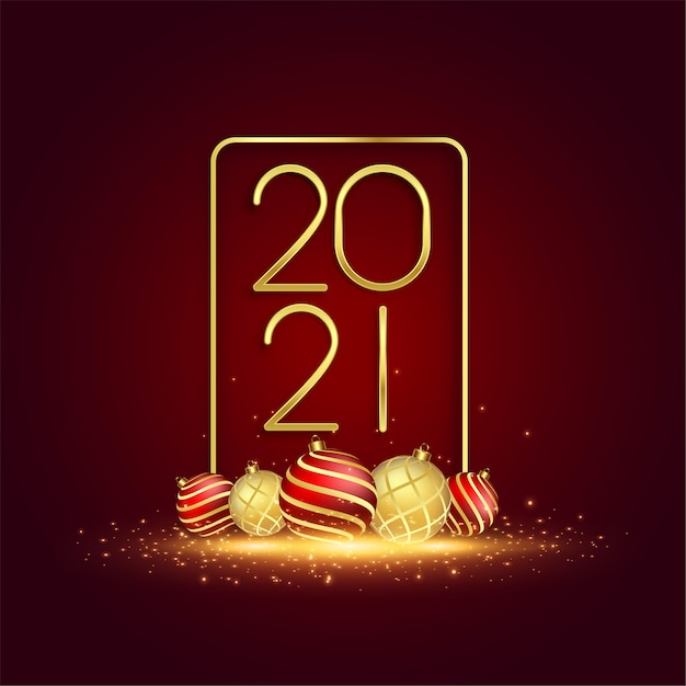 Goldene neujahrskarte mit weihnachtskugeldekoration