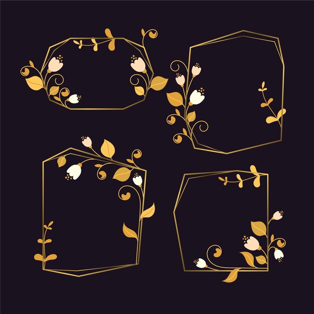 Goldene polygonale Felder mit eleganten Blumen