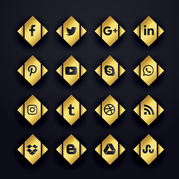 Goldene Premium Social Media Icons gesetzt