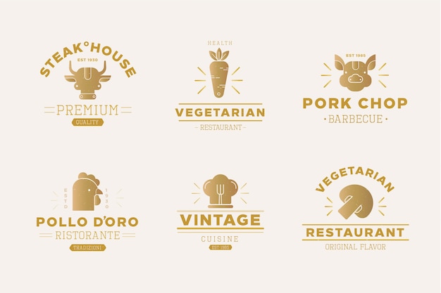 Goldene retro- restaurantlogosammlung