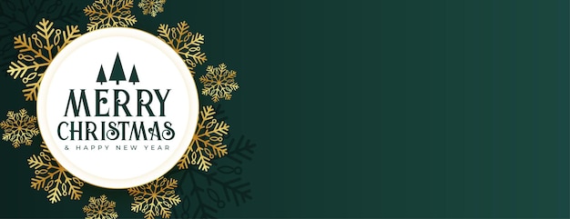 Goldene schneeflockenfahne der frohen weihnachten mit textraum