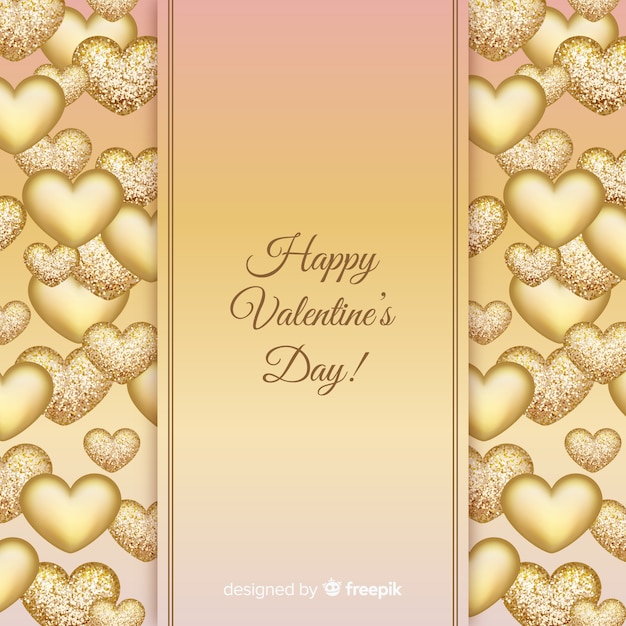 Goldener Herzvalentinsgrußhintergrund