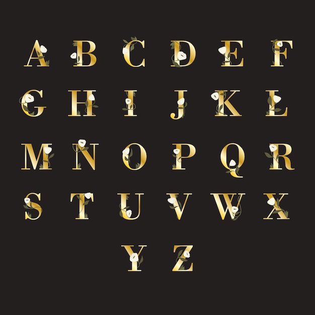 Kostenloser Vektor goldenes alphabet mit eleganten blumen