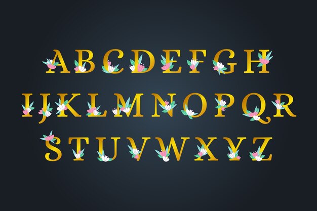 Goldenes Alphabet mit eleganten Blumen