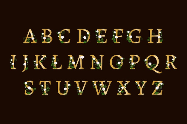 Kostenloser Vektor goldenes alphabet mit eleganten blumen