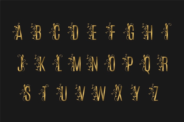 Kostenloser Vektor goldenes alphabet mit eleganten blumen