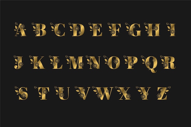 Kostenloser Vektor goldenes alphabet mit eleganten blumen