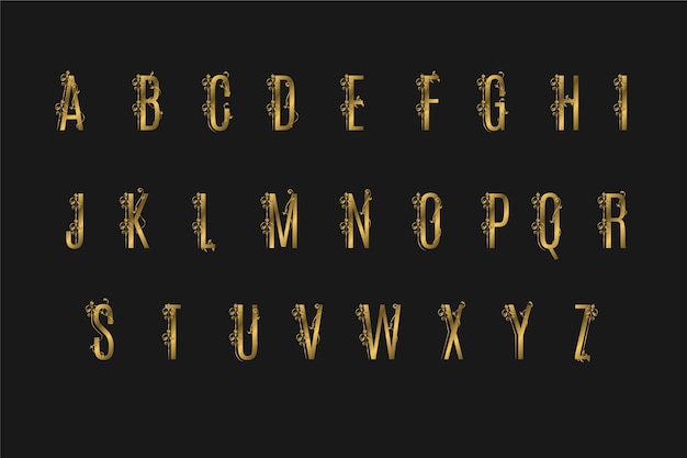 Goldenes alphabet mit eleganten blumen