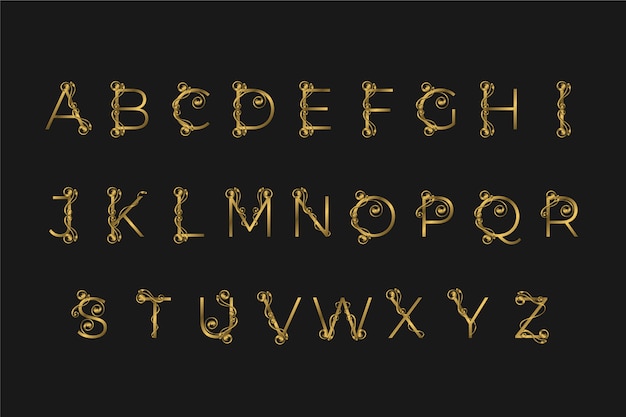 Kostenloser Vektor goldenes alphabet mit eleganten blumen