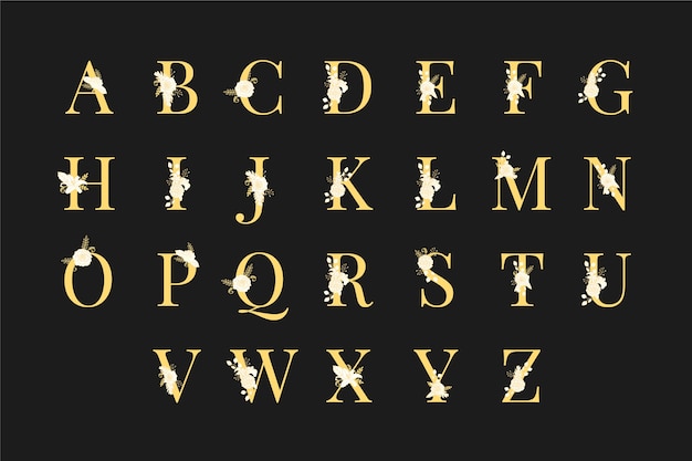 Goldenes alphabet mit eleganten blumen