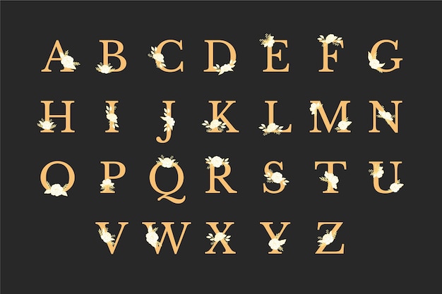 Kostenloser Vektor goldenes alphabet mit eleganten blumen