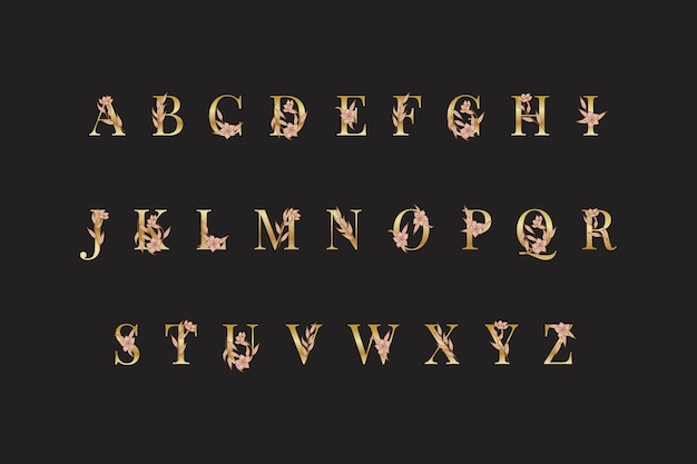 Kostenloser Vektor goldenes alphabet mit eleganten blumen